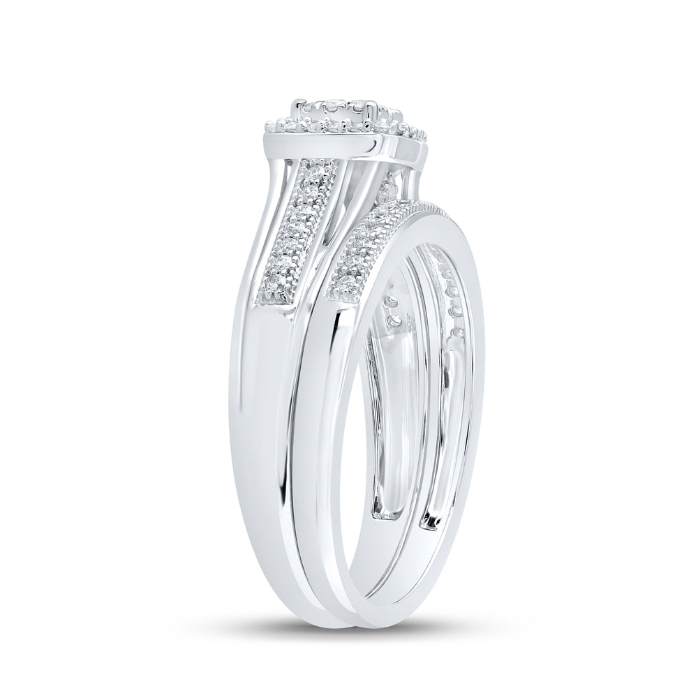 10K White Gold Round Diamond Cluster Bridal Wedding Ring Band Set 1/3 Cttw, Womens Size: 5-10
