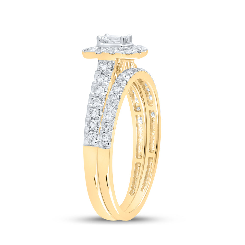 10K Yellow Or White Gold Emerald Diamond Halo Bridal Wedding Ring Band Set 3/4 Cttw, Womens Size: 5-10