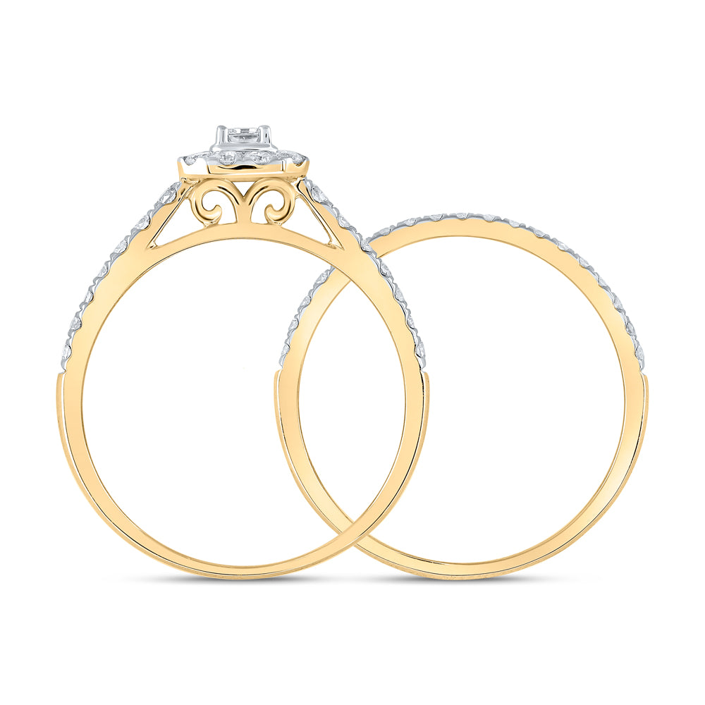 10K Yellow Or White Gold Emerald Diamond Halo Bridal Wedding Ring Band Set 3/4 Cttw, Womens Size: 5-10