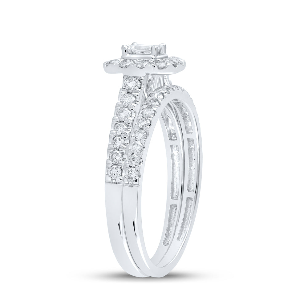 10K Yellow Or White Gold Emerald Diamond Halo Bridal Wedding Ring Band Set 3/4 Cttw, Womens Size: 5-10