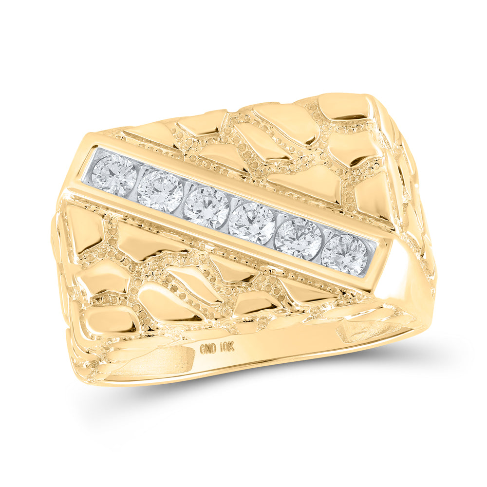 10K Yellow Gold Mens Round Diamond Nugget Fashion Ring 1/2 Cttw, Mens Size: 7-13