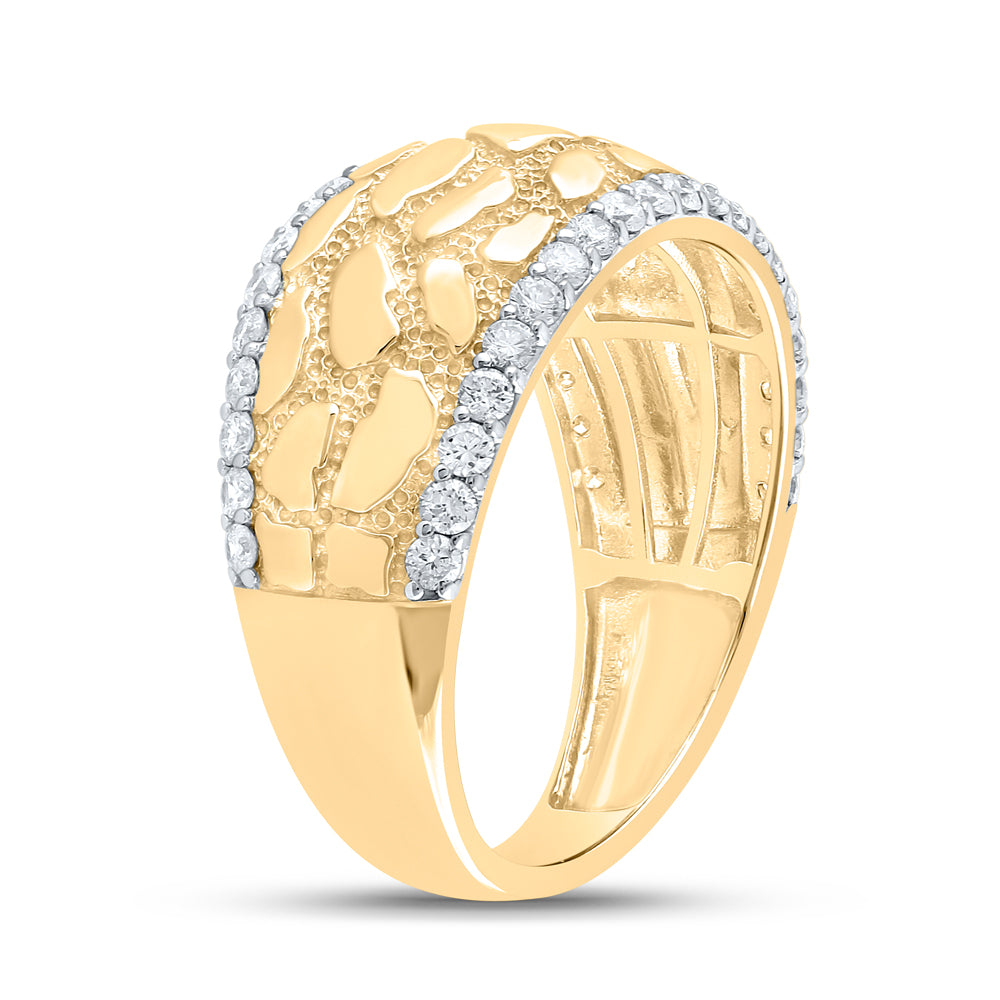 10K Yellow Gold Mens Round Diamond Nugget Band Ring 3/4 Cttw, Mens Size: 7-13
