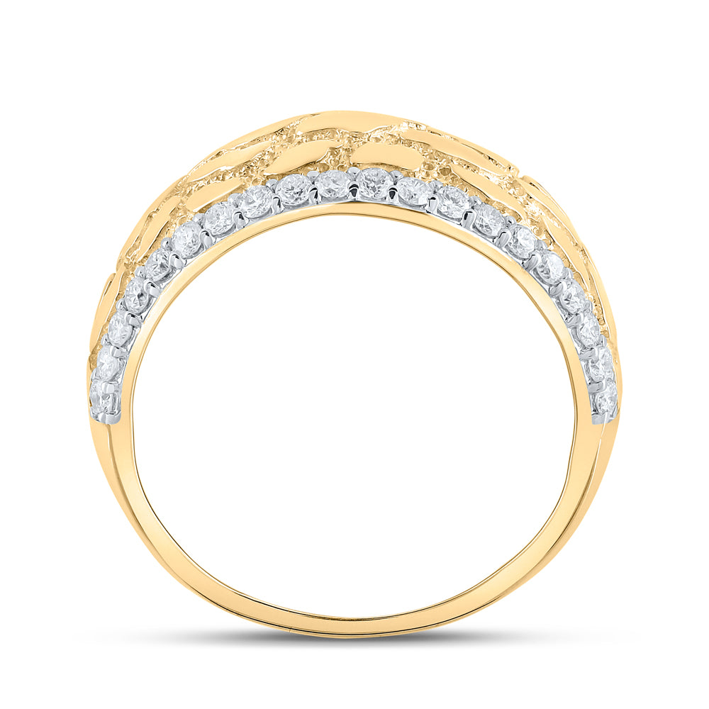 10K Yellow Gold Mens Round Diamond Nugget Band Ring 3/4 Cttw, Mens Size: 7-13