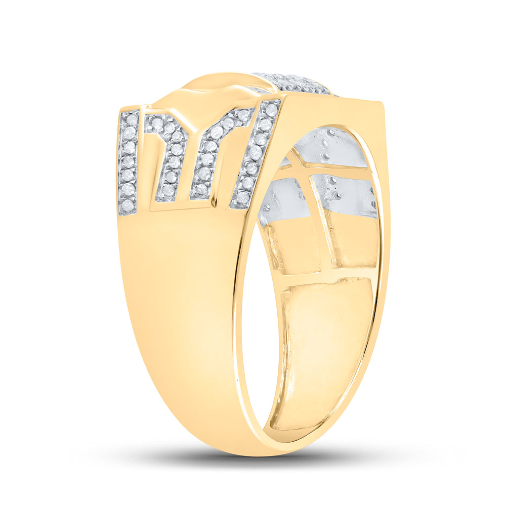 10kt Yellow Gold 3/8 Cttw Diamond Mens Ring, Men Size: 8-12