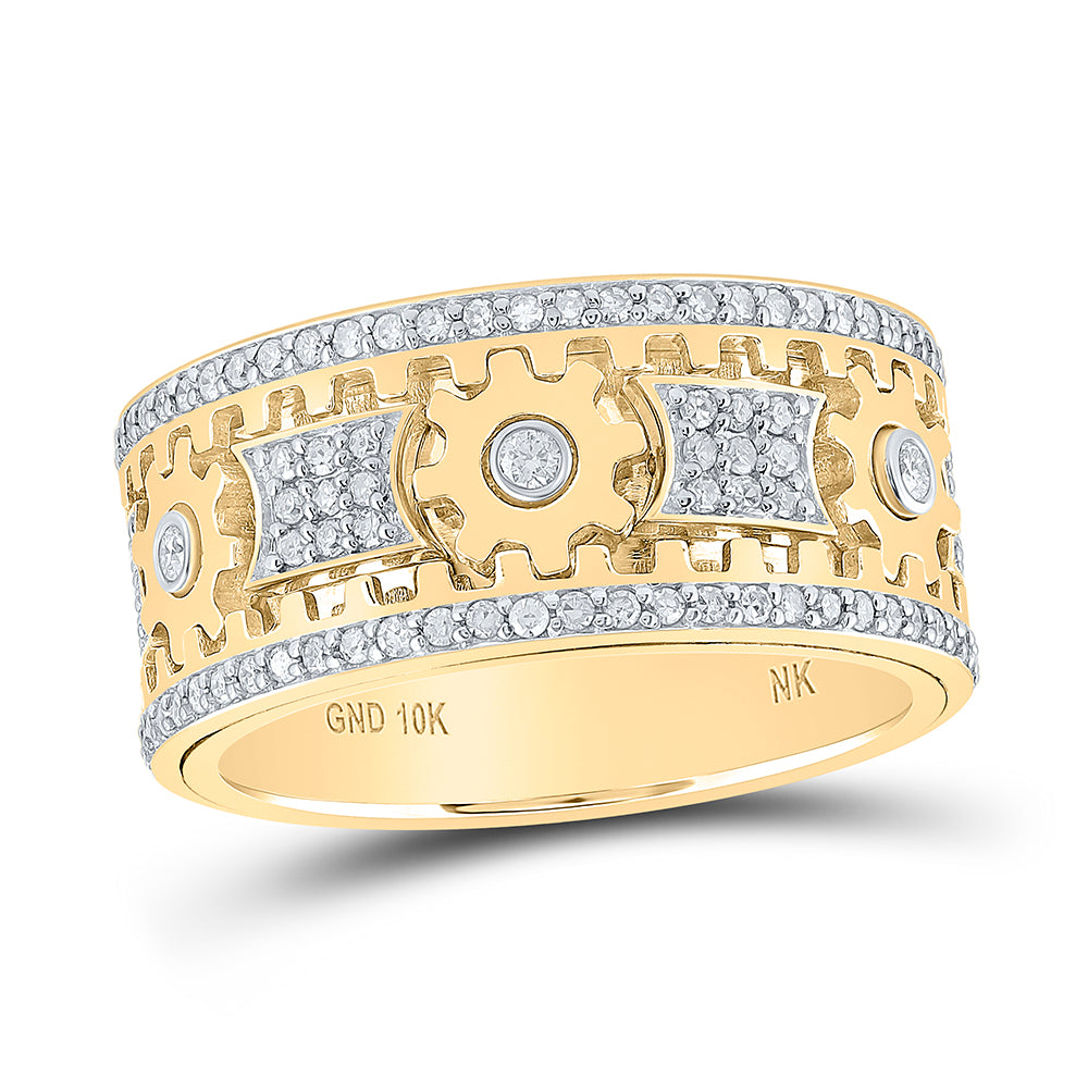 10K Yellow Gold Mens Round Diamond Cog Band Ring 1-1/2 Cttw, Mens Size: 7-13