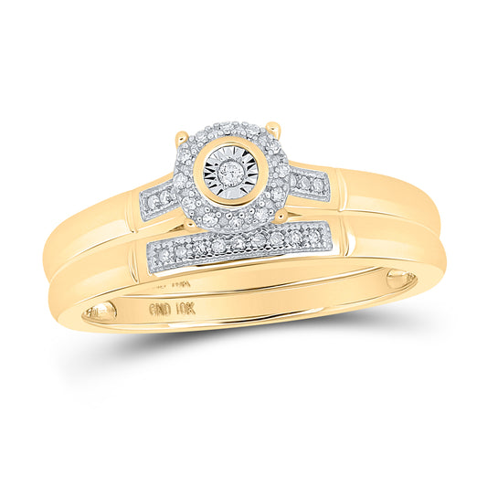 10kt Yellow Gold His & Hers 1/10 Cttw Diamond Bridal Wedding Ring Band Set, Women Size: 5-9, Men Size: 8-12