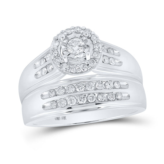 10K White or Rose Gold 3/4 Ctw Diamond Trio Set, Womens Size: 5-9, Mens Size: 8-12