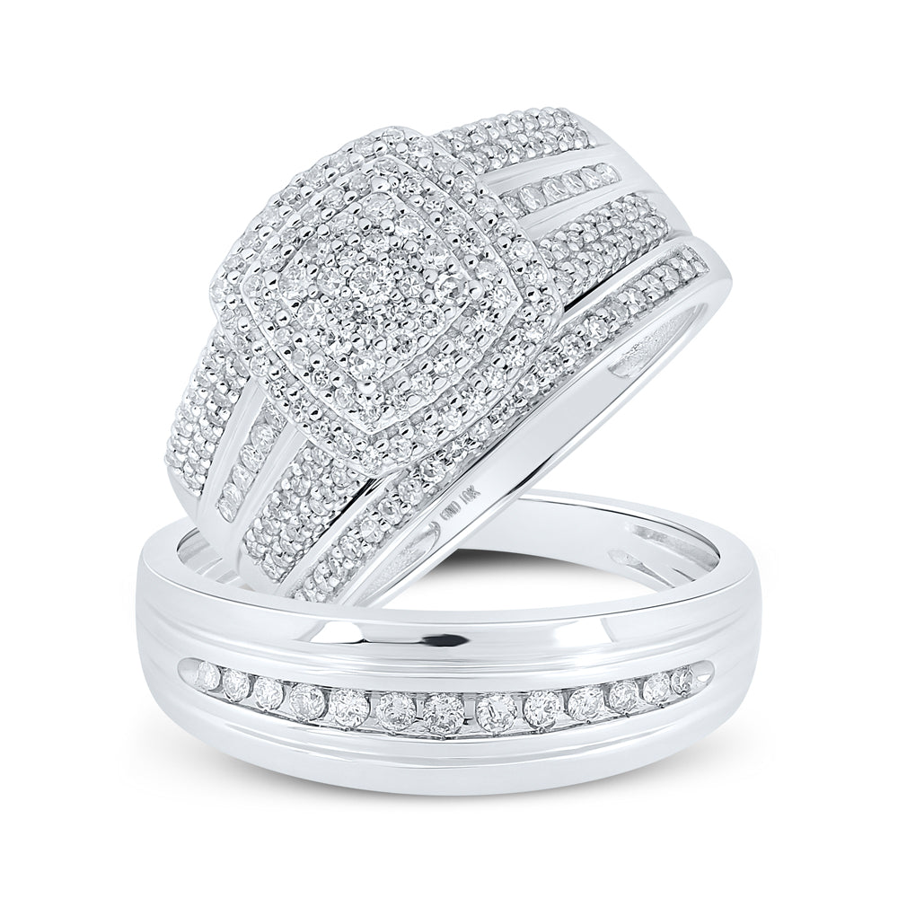 10K Yellow Or White Or Rose Gold His Hers Round Diamond Cluster Matching Wedding Set 3/4 Cttw, Womens Size: 5-10, Mens Size: 7-13