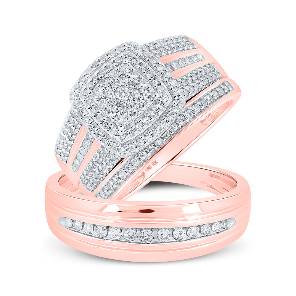 10K Yellow Or White Or Rose Gold His Hers Round Diamond Cluster Matching Wedding Set 3/4 Cttw, Womens Size: 5-10, Mens Size: 7-13