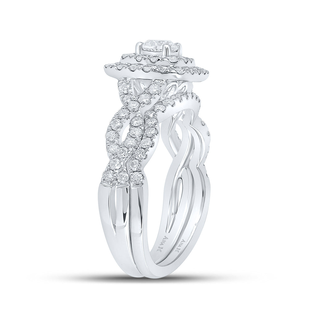 14K White Gold Round Diamond Halo Bridal Wedding Band Set 1ct, Women's Sz: 5-10