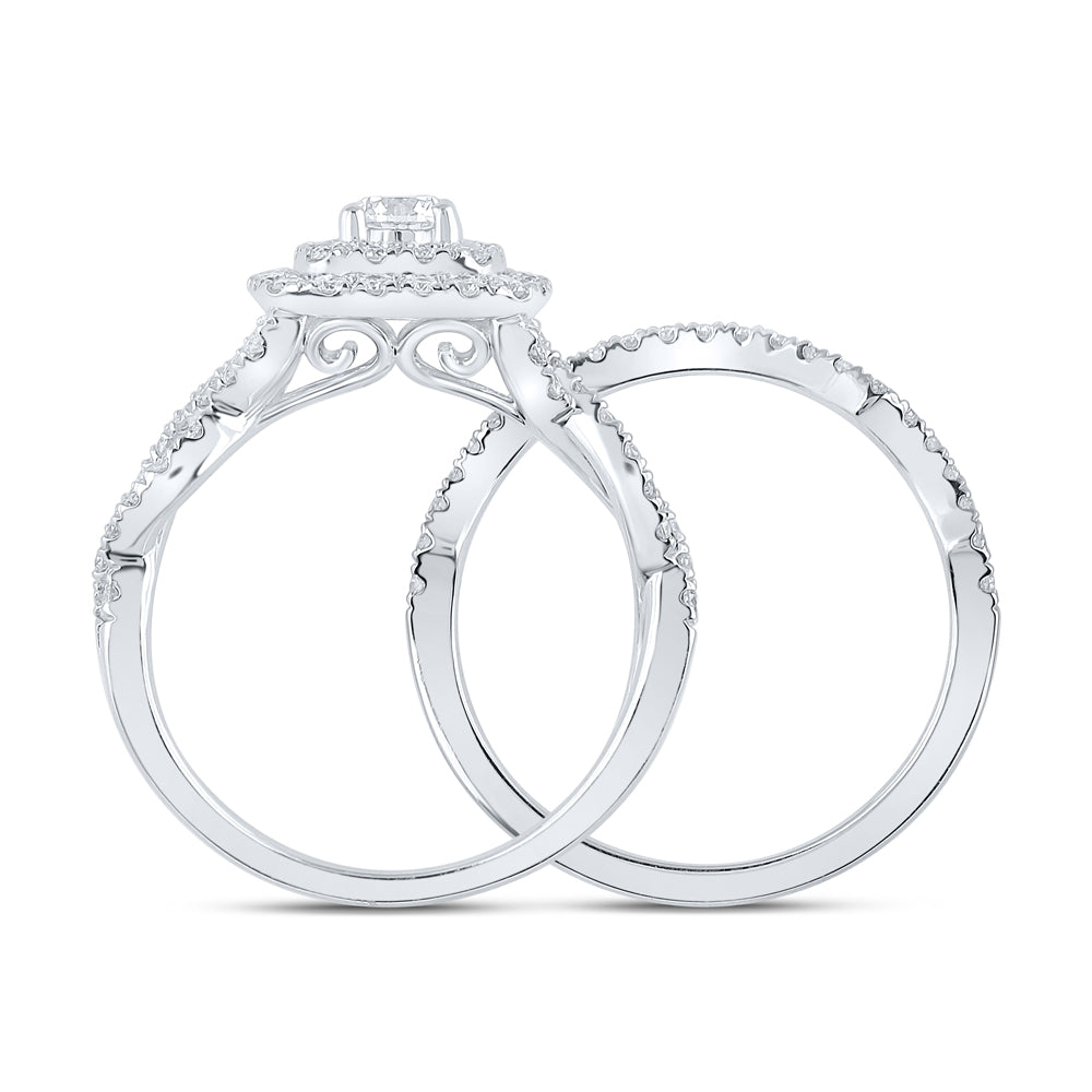 14K White Gold Round Diamond Halo Bridal Wedding Band Set 1ct, Women's Sz: 5-10