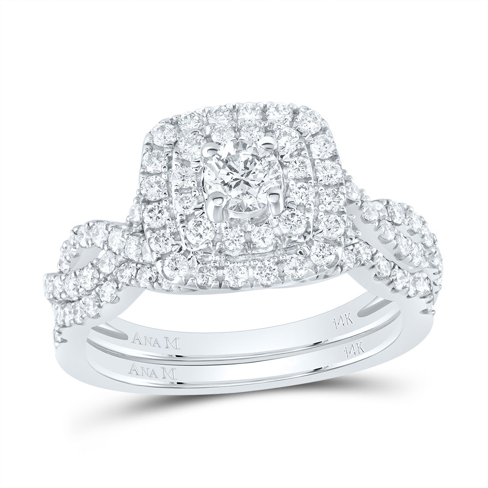 14K White Gold Round Diamond Halo Bridal Wedding Band Set 1ct, Women's Sz: 5-10