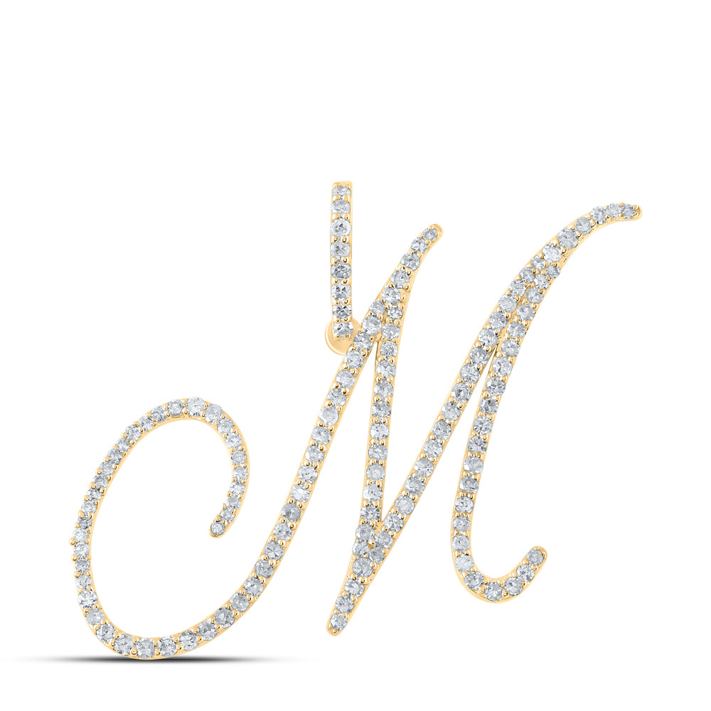 10K White Gold Womens Round Diamond Initial Letter Pendant