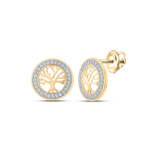 10kt Yellow Gold 1/8 Cttw Diamond Tree Of Life Circle Earring
