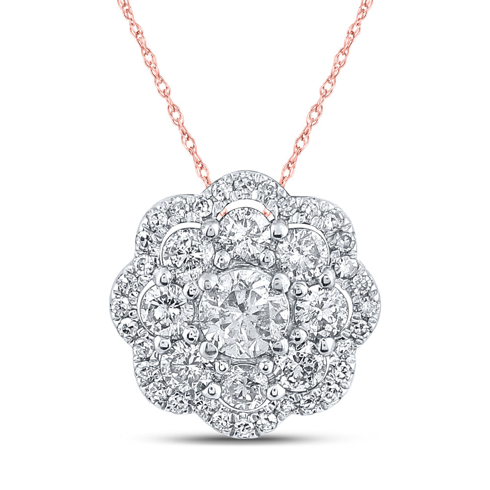 10K Rose Gold Womens Round Diamond Cluster Pendant 1/2 Cttw