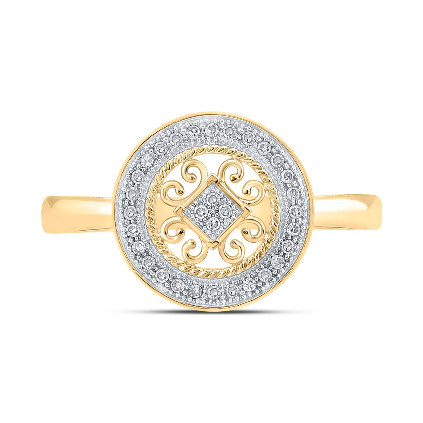 10K Yellow Gold Womens Round Diamond Circle Ring 1/10 Cttw, Womens Size: 5-10