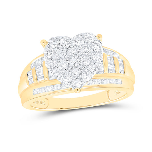 14K Yellow Gold Round Diamond Heart Bridal Wedding Engagement Ring 1 Cttw, Womens Size: 5-9