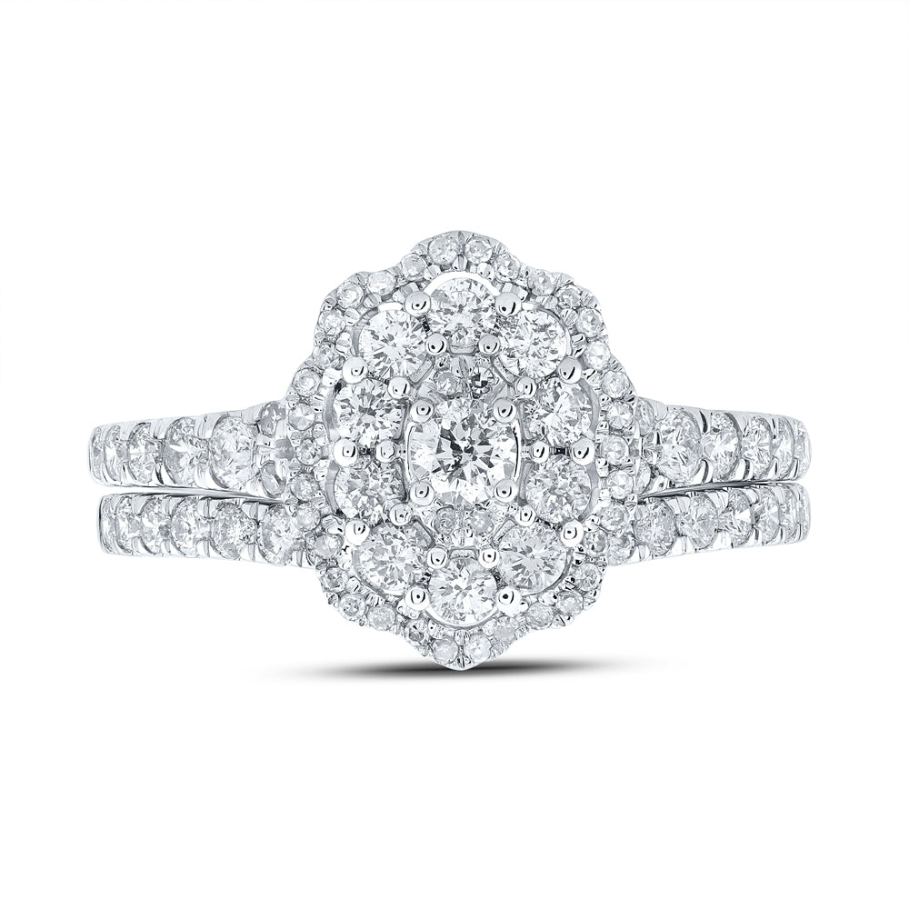 10K White Gold Round Diamond Bridal Wedding Ring Band Set , Womens Size: 5-10