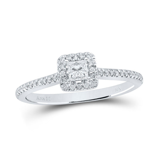 10kt White Gold 1/3 Cttw Diamond Ana M and 1/5 cttw Wedding Engagement Anniversary Single Halo Ring, Women Size: 5-9