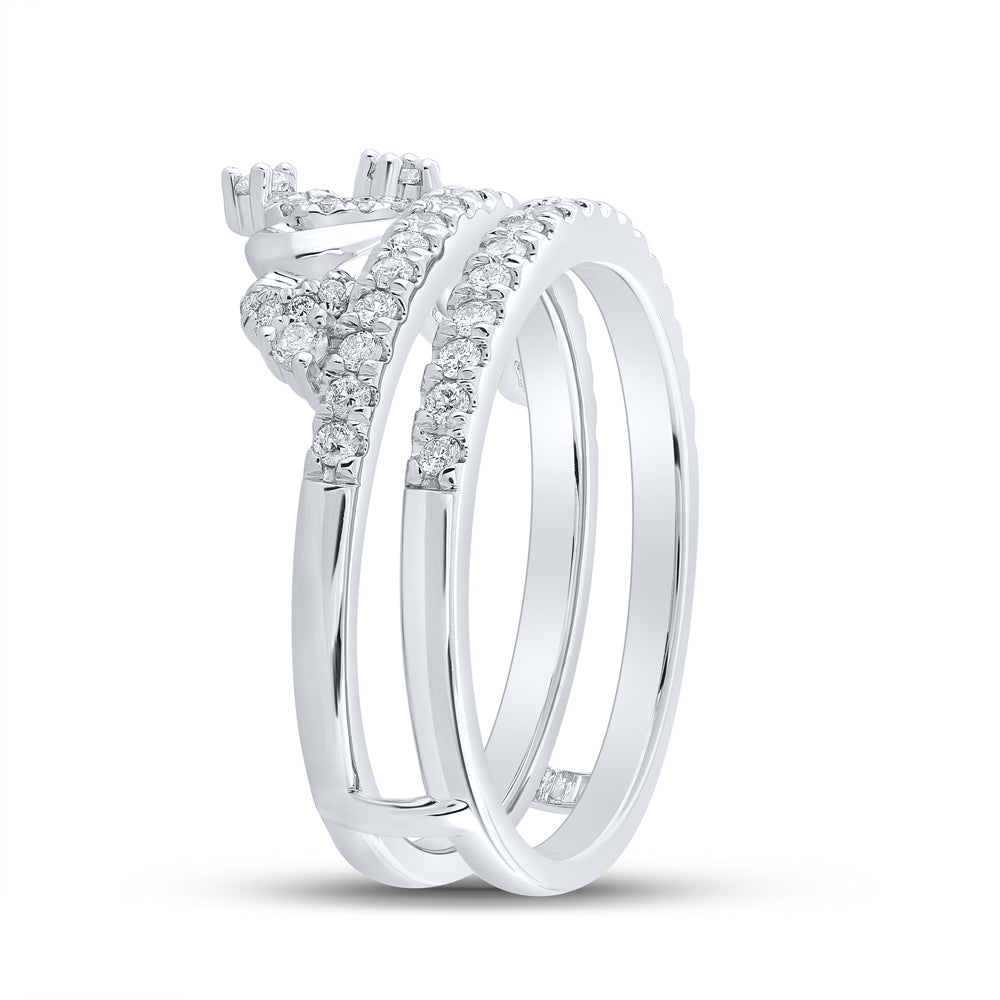 14K White Gold Womens Round Diamond Crown Wrap Enhancer Wedding Band 1/2 Cttw, Womens Size: 5-10