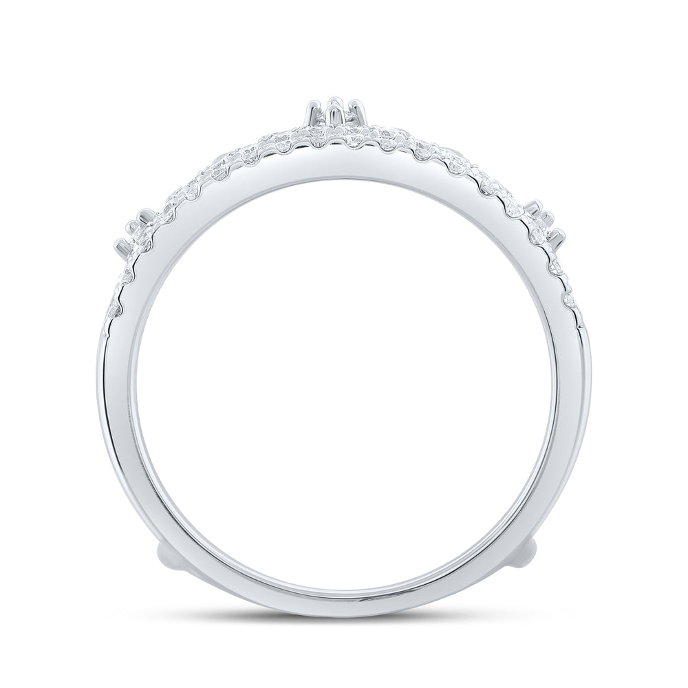 14K White Gold Womens Round Diamond Crown Wrap Enhancer Wedding Band 1/2 Cttw, Womens Size: 5-10
