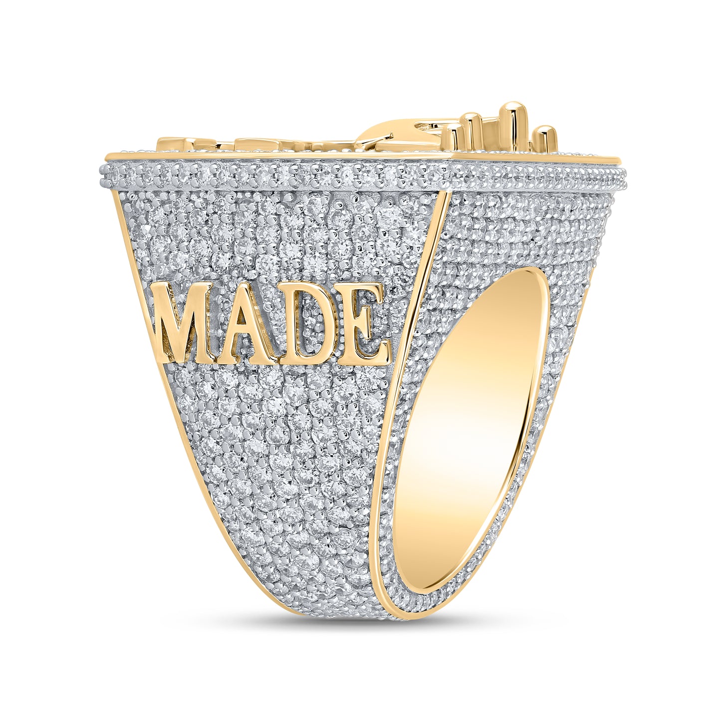 10K Yellow Gold Mens Round Diamond KING Crown Ring 10-1/2 Cttw, Mens Size: 7-13