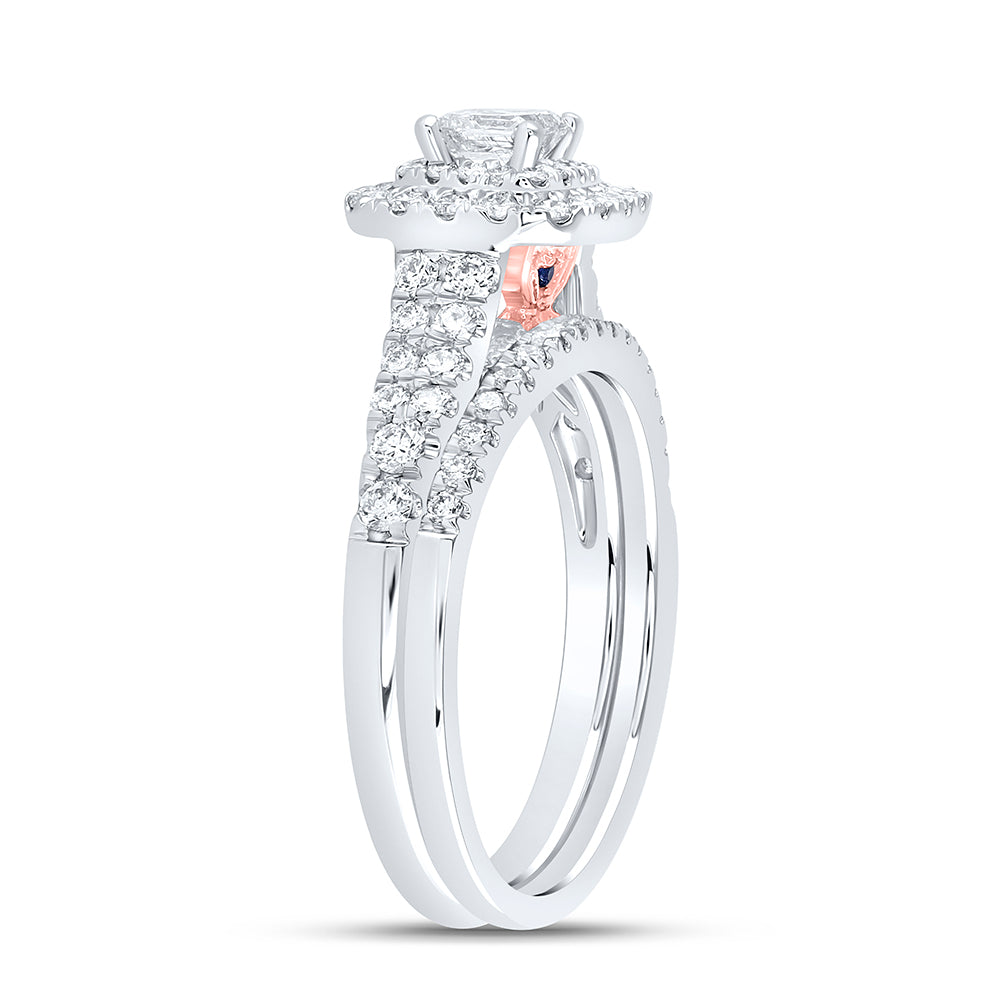 14K White Gold Princess Dia. Halo Bridal Wedding Band Set 1ctw, Women's Size: 5-10