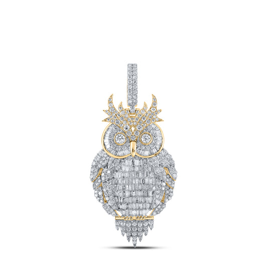 14kt Yellow Gold 3 7/8 Cttw Diamond Owl Mens Charm