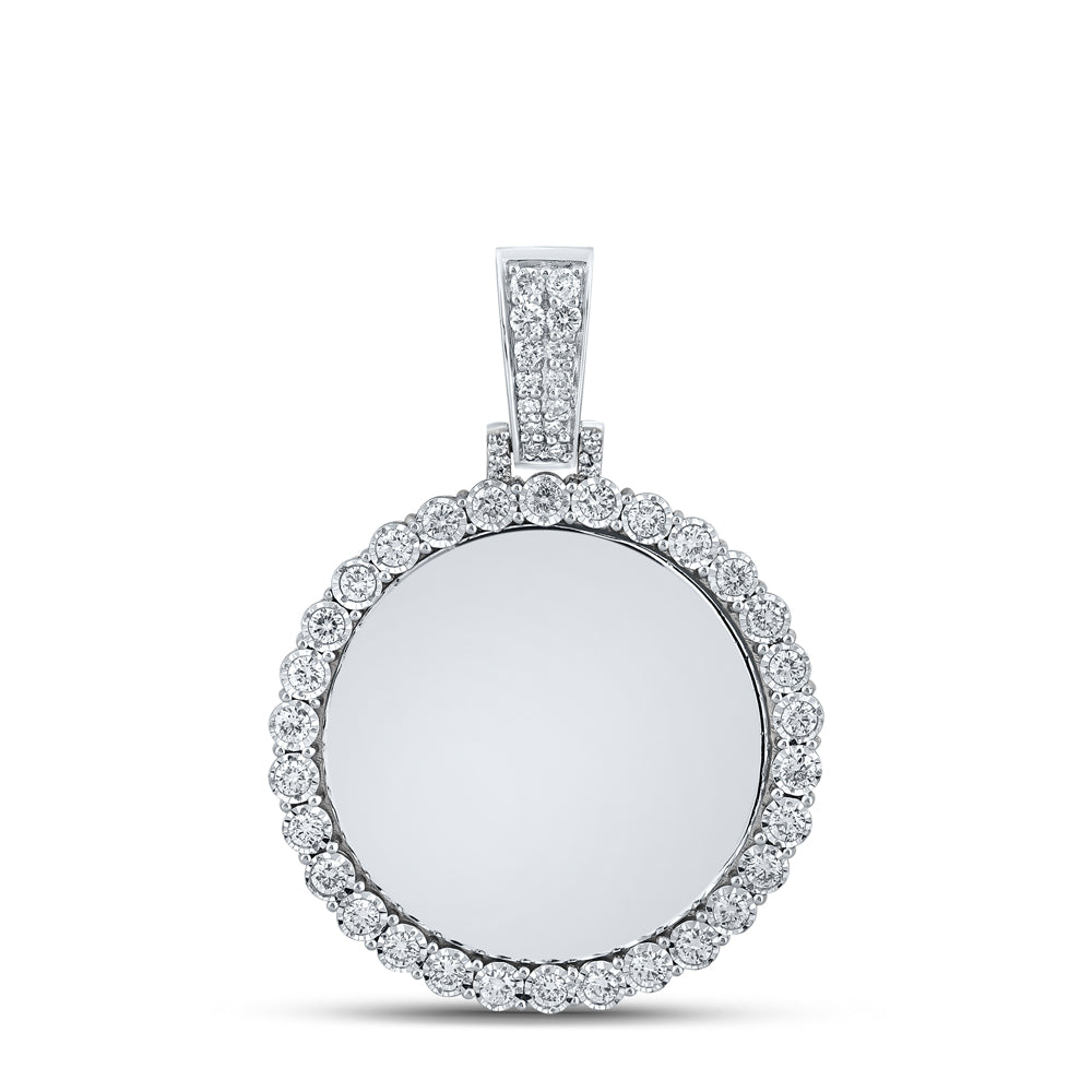 10K White Or Rose Gold Mens Round Diamond Memory Circle Charm Pendant