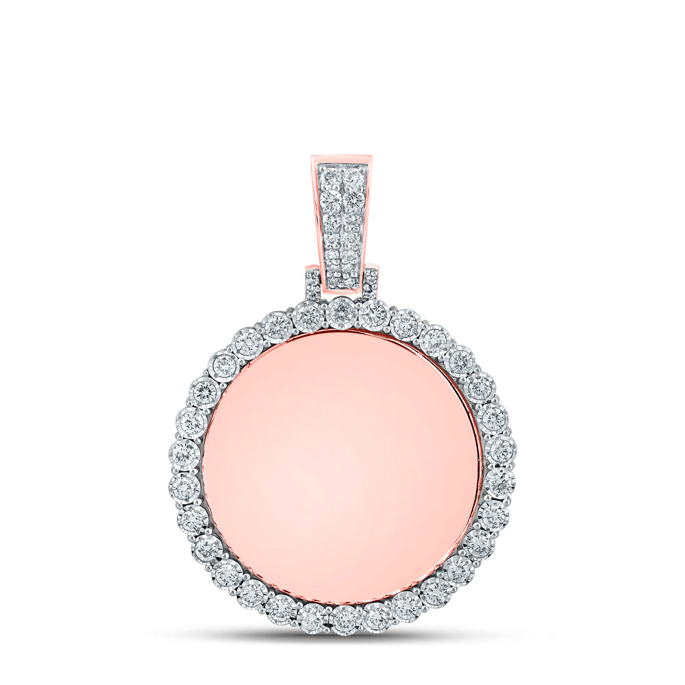 10K White Or Rose Gold Mens Round Diamond Memory Circle Charm Pendant