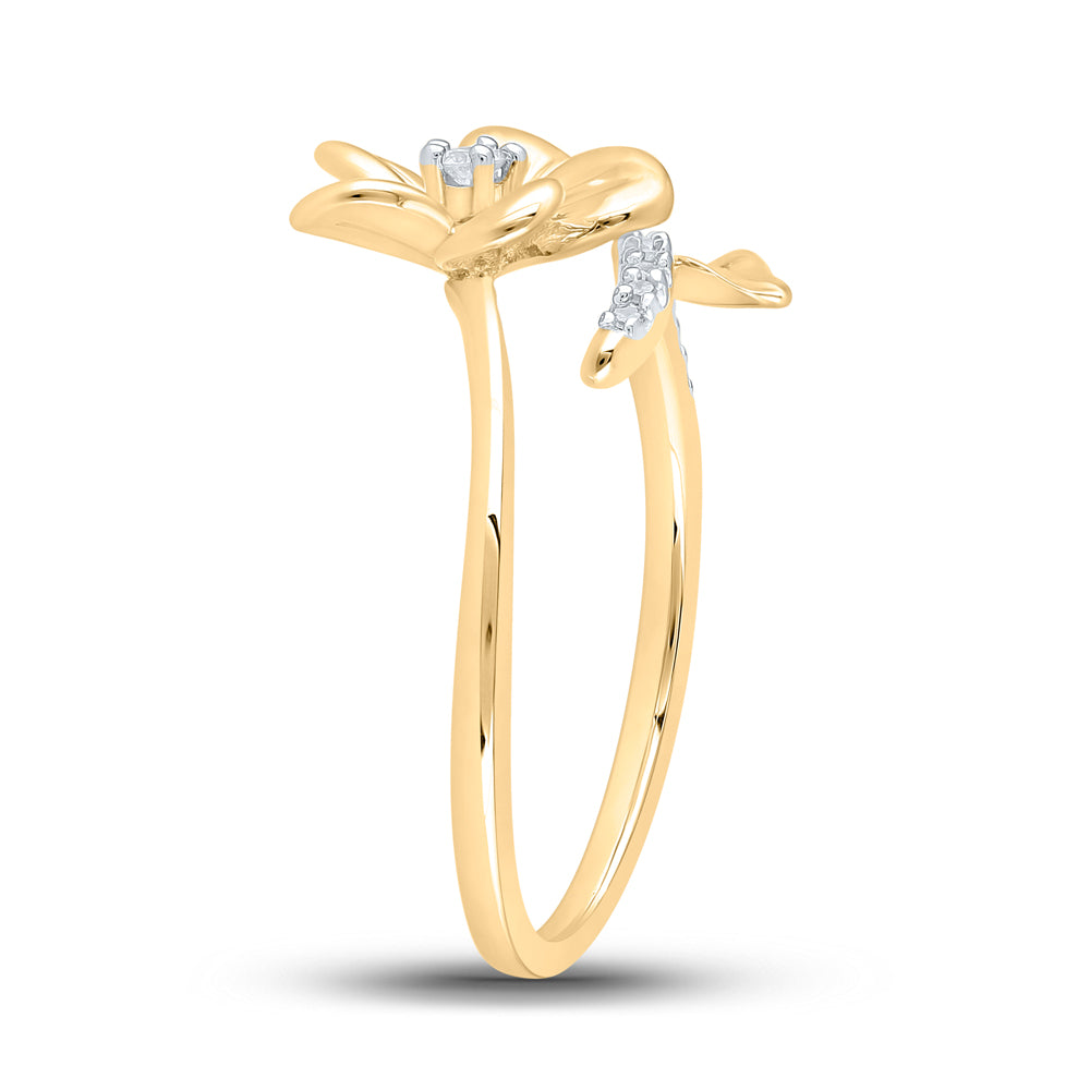 10K Yellow Or White Or Rose Gold Womens Round Diamond Flower Band Ring , Womens Size: 5-10