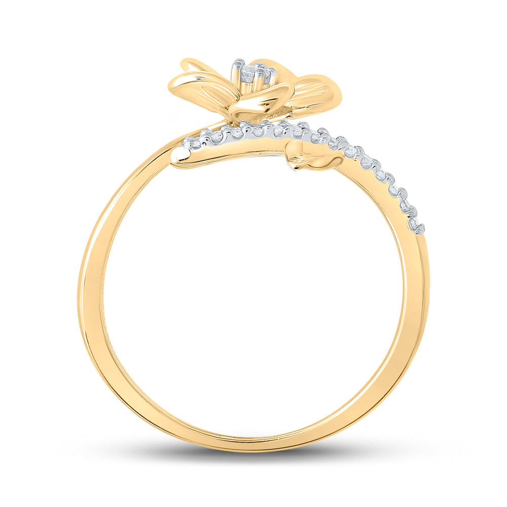 10K Yellow Or White Or Rose Gold Womens Round Diamond Flower Band Ring , Womens Size: 5-10