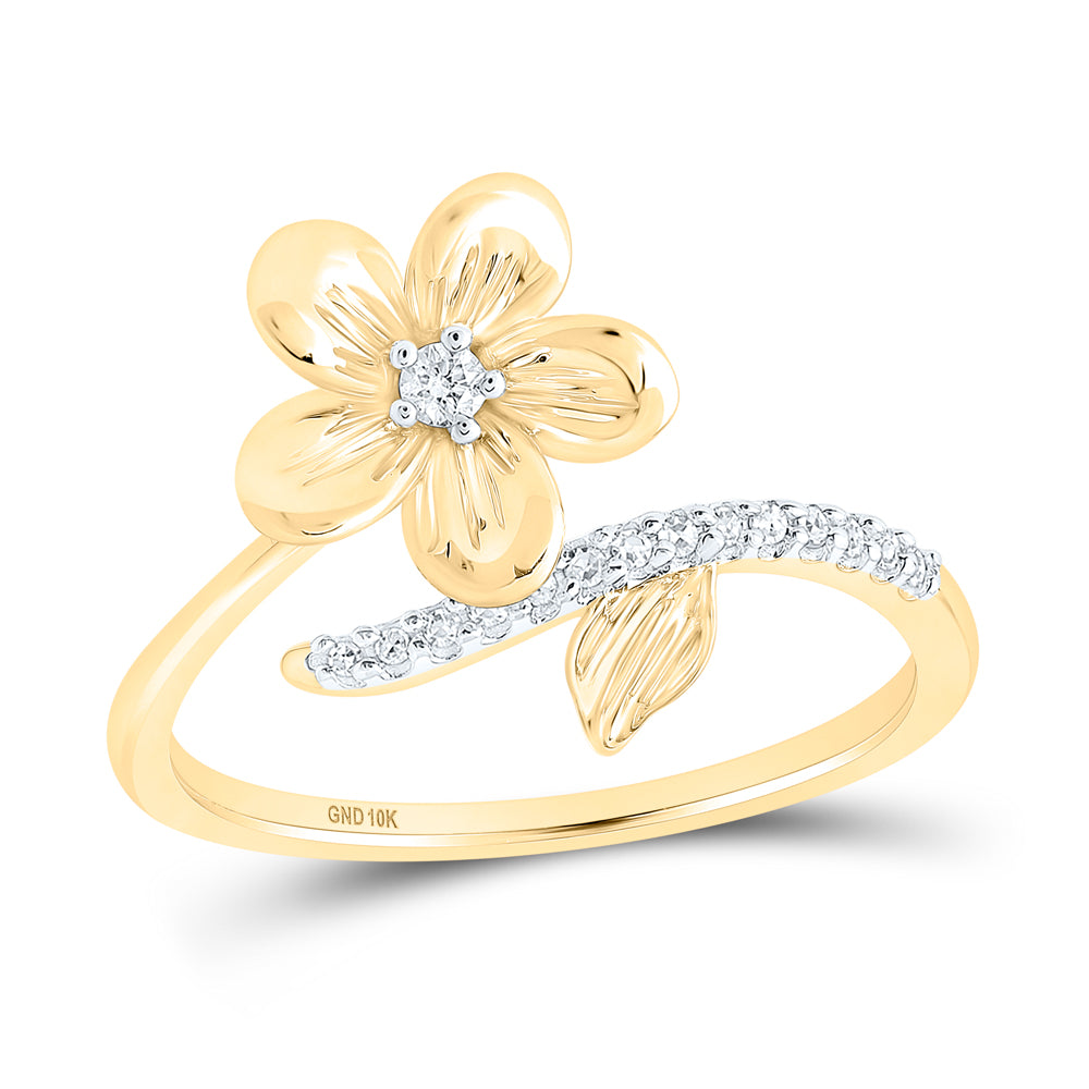 10K Yellow Or White Or Rose Gold Womens Round Diamond Flower Band Ring , Womens Size: 5-10