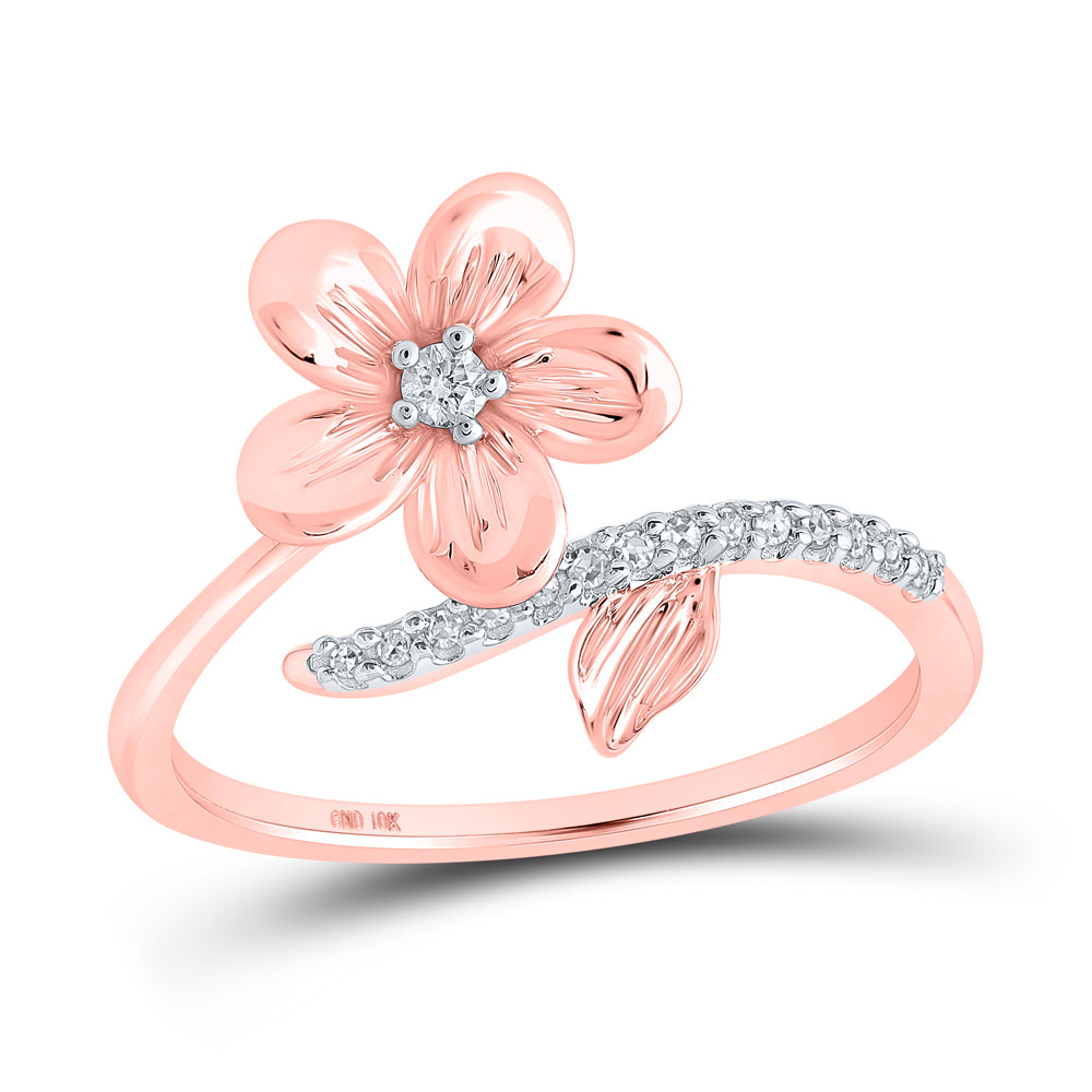 10K Yellow Or White Or Rose Gold Womens Round Diamond Flower Band Ring , Womens Size: 5-10