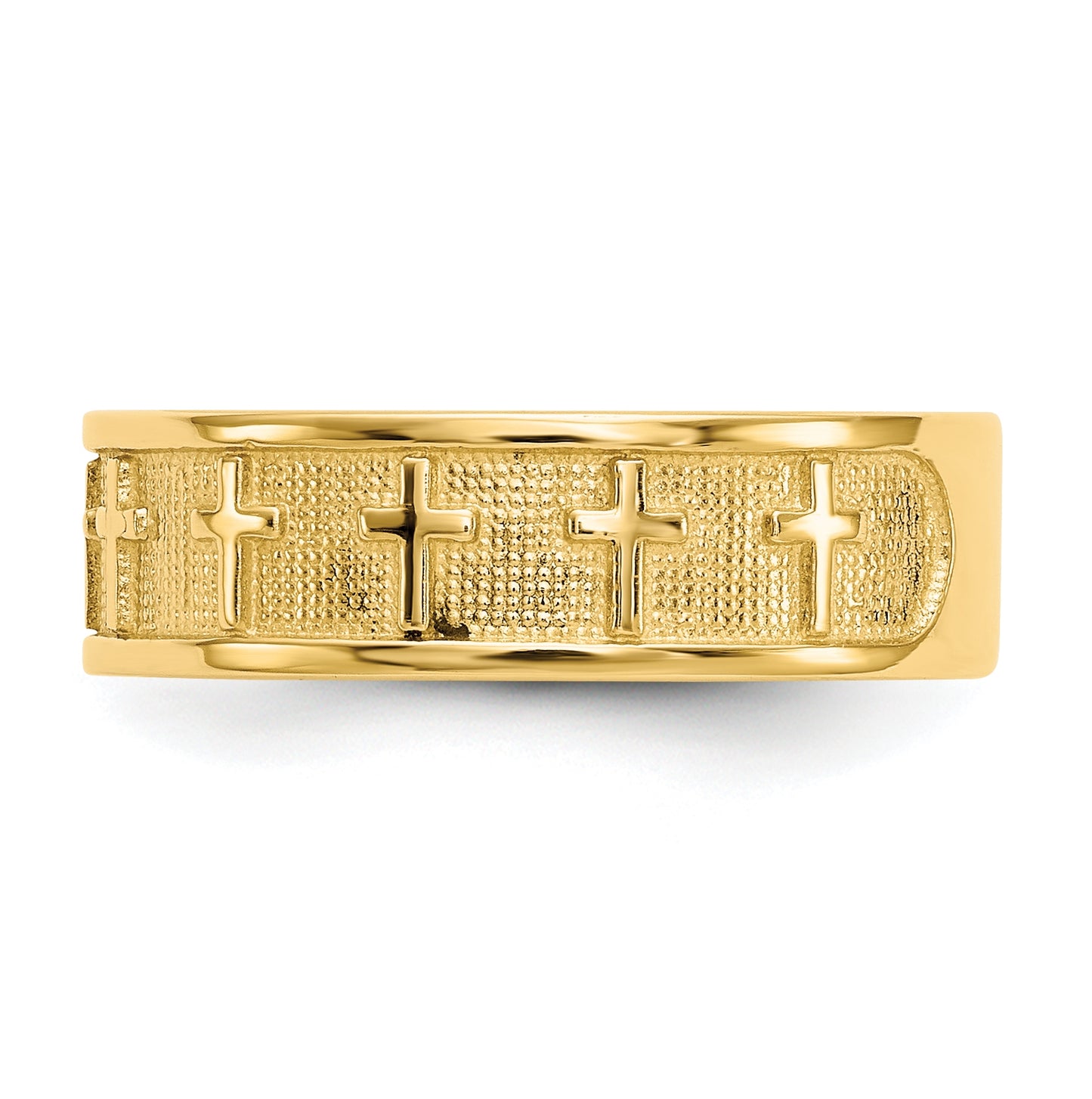 14K Yellow Gold Polished and Satin Cross-Band