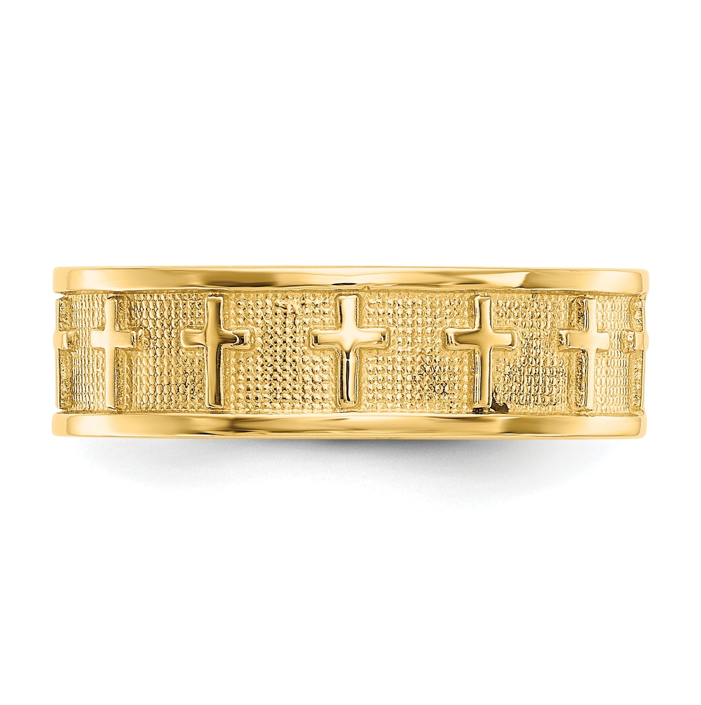 14K Yellow Gold Polished and Satin Cross-Band