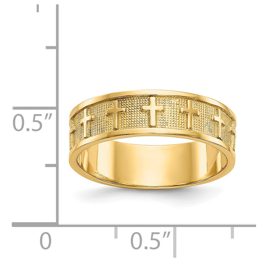 14K Yellow Gold Polished and Satin Cross-Band