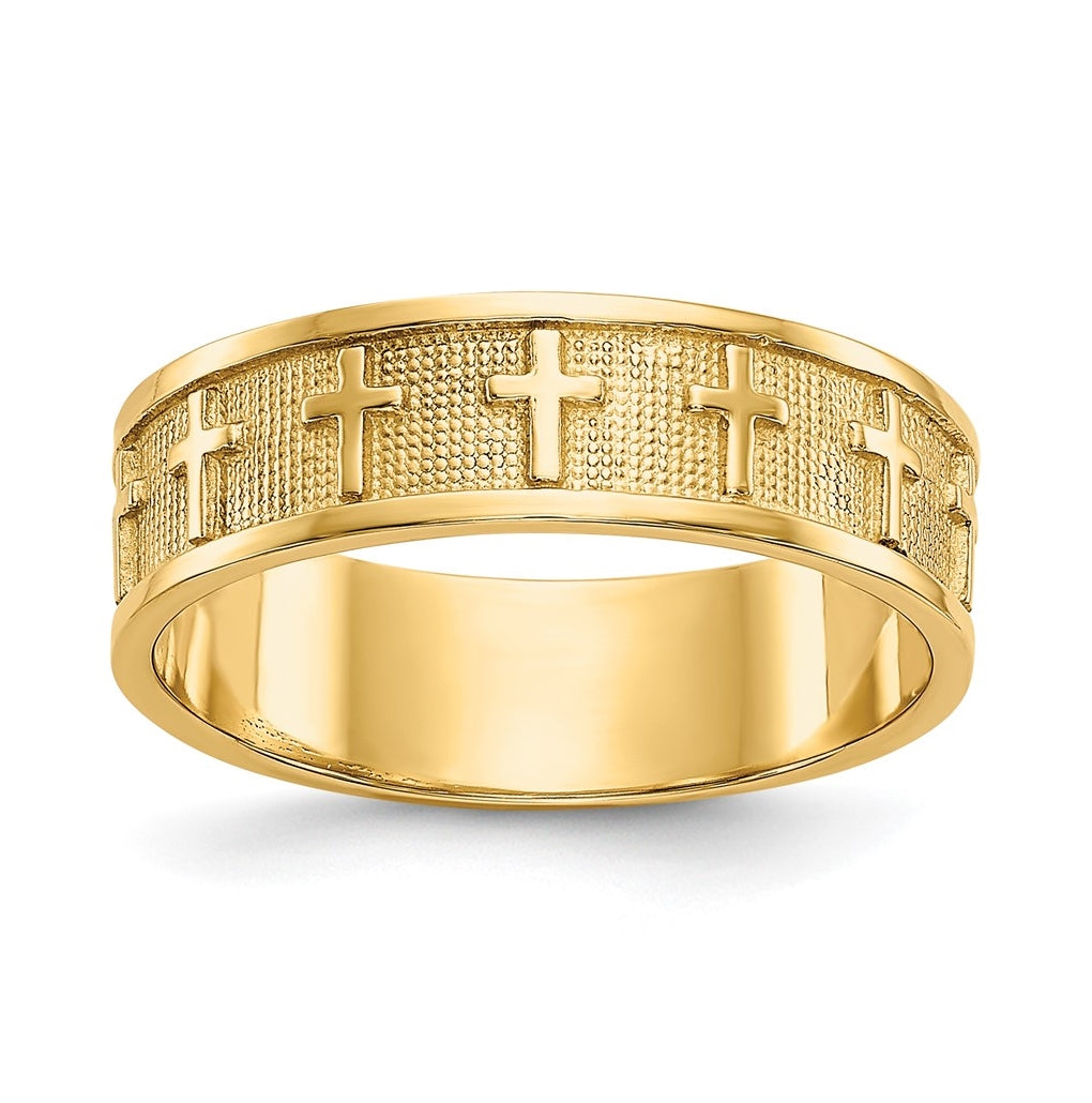 14K Yellow Gold Polished and Satin Cross-Band