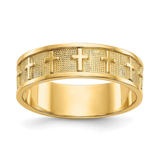 14K Yellow Gold Polished and Satin Cross-Band