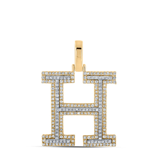 10kt Two-tone Gold 5/8 Cttw Diamond Initial " H" Pendant