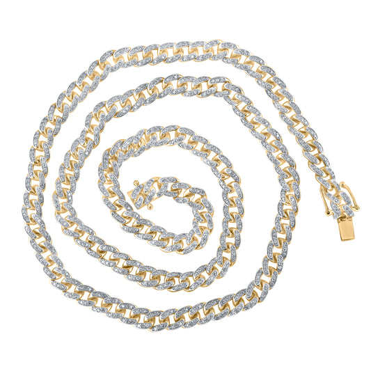 10kt Yellow Gold 4 1/5 Cttw Diamond 6.5mm Cuban Mens Chain, Length: 24 Inch