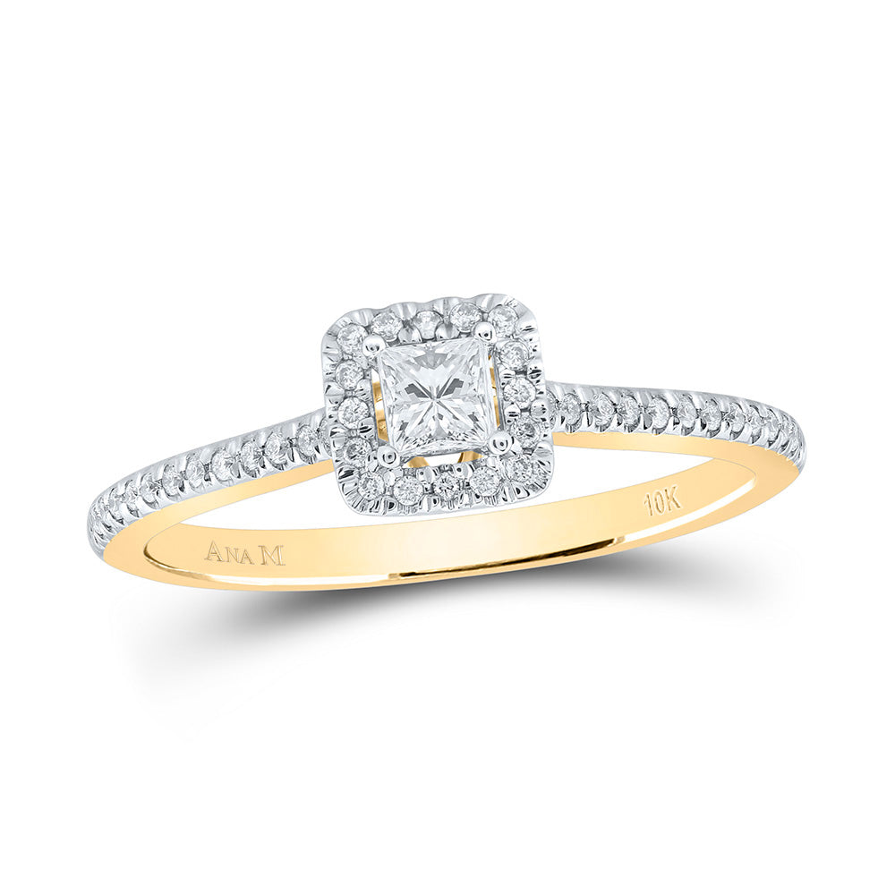10kt Yellow Gold 1/3 Cttw Diamond Ana M and 1/5 cttw Wedding Engagement Anniversary Single Halo Ring Ring, Women Size: 5-9