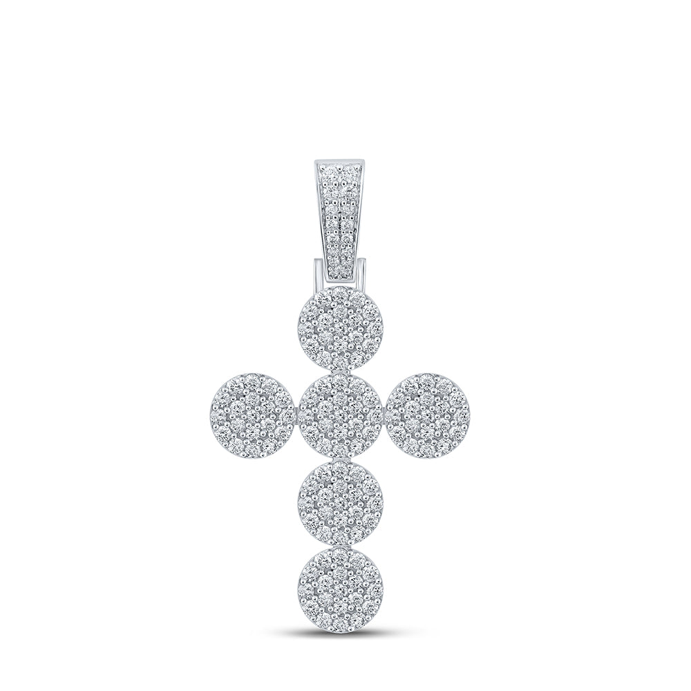 10K White Gold Mens Round Diamond Cross Charm Pendant 2 Cttw, Length: 1.91 In, Width: 1.02 In