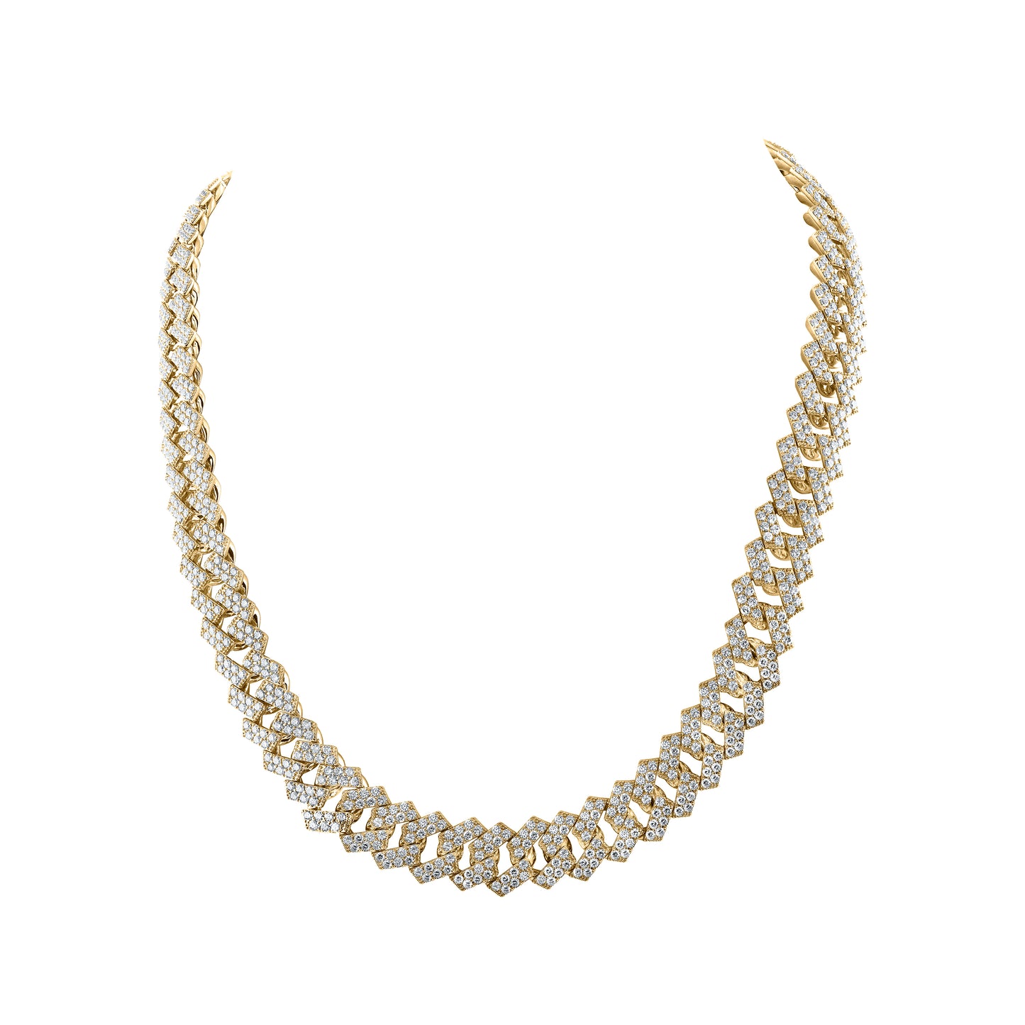 10K Yellow Gold 34 3/4Ctw Natural Diamond Nk Straight Cuban Mens Chain (22 Inch)