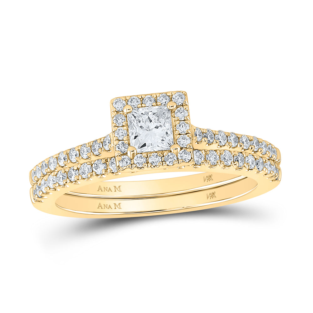 14kt Yellow Gold 7/8 Cttw Diamond Ana M and 1/3ct-cpr Wedding Engagement Anniversary Bridal Sets Single Halo, Women Size: 5-9