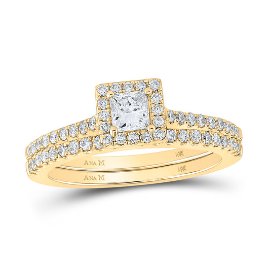14kt Yellow Gold 7/8 Cttw Diamond Ana M and 1/3ct-cpr Wedding Engagement Anniversary Bridal Sets Single Halo, Women Size: 5-9