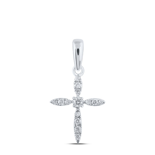 10kt White Gold 1/10 Cttw Diamond Cross Pendant