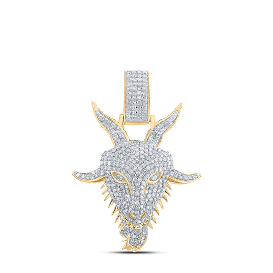 10kt Yellow Gold 1 1/2 Cttw Diamond Goat Face Mens Charm