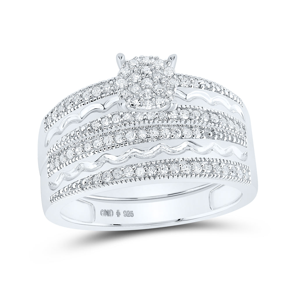 Sterling Silver His & Hers 5/8 Cttw Natural Diamond Bridal Wedding Ring Band Set , Women Size: 5-9, Men Size: 8-12