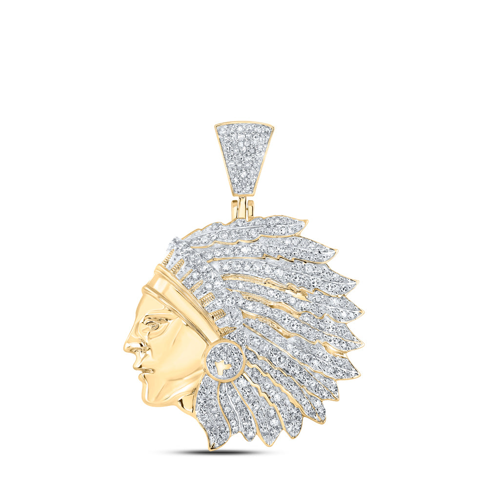 10K Yellow Gold 1Ctw Natural Diamond Native American India Mens Charm